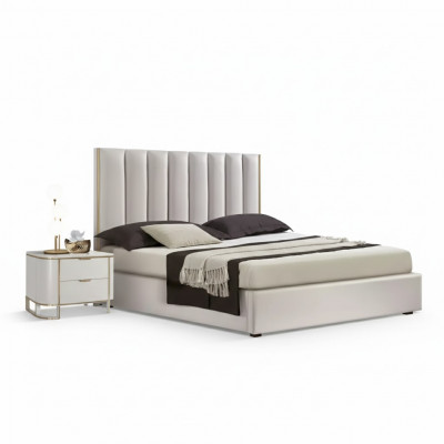 Bedroom set luxury bed 2x nightstands design new white 3-piece modern