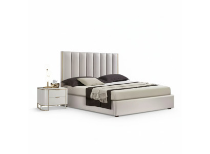 Bedroom set luxury bed 2x nightstands design new white 3-piece modern