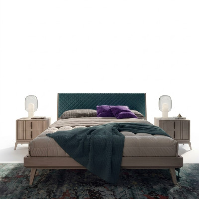 Bedroom set bed 2x nightstand wood beige complete modern new