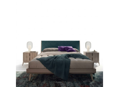 Bedroom set bed 2x nightstand wood beige complete modern new