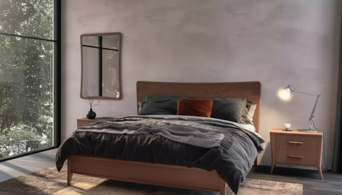 Bedroom set luxury bed 2x bedside tables design new brown 3-piece modern