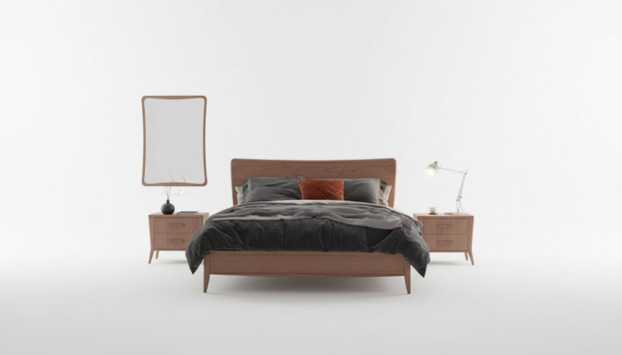 Bedroom set luxury bed 2x bedside tables design new brown 3-piece modern