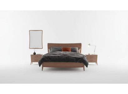 Bedroom set luxury bed 2x bedside tables design new brown 3-piece modern