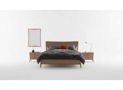 Bedroom set luxury bed 2x bedside tables design new brown 3-piece modern