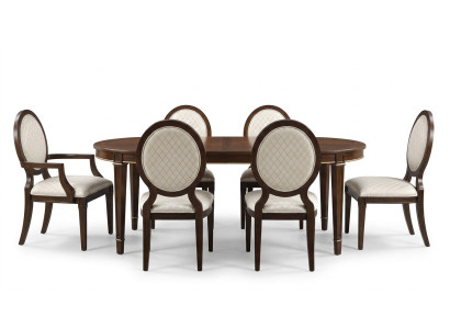 Table with 4x chairs, 2x chairs, sideboard, 8-piece dining room set, group, ensemble