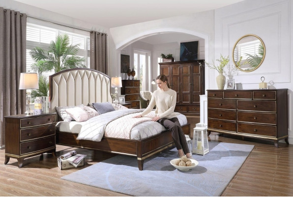 Bed, 2x bedside tables, dresser, bedroom set design, luxury new 4-piece set