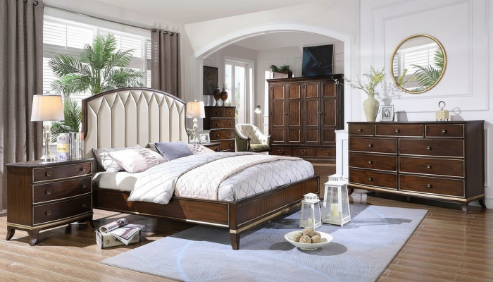 Bed, 2x bedside tables, dresser, bedroom set design, luxury new 4-piece set