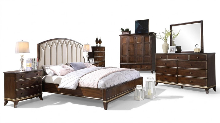 Bed, 2x bedside tables, dresser, bedroom set design, luxury new 4-piece set