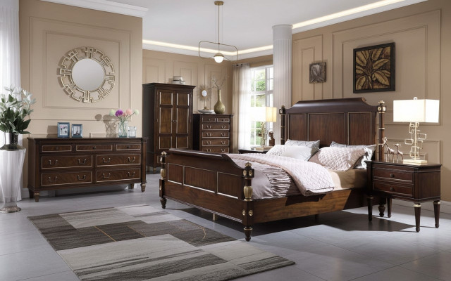 Bed 2x Nightstand Dresser Complete Bedroom Furniture Set 4 pcs New