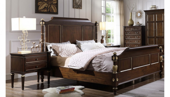 Bedroom set bed, 2x nightstands, luxury new 3-piece design, modern wood