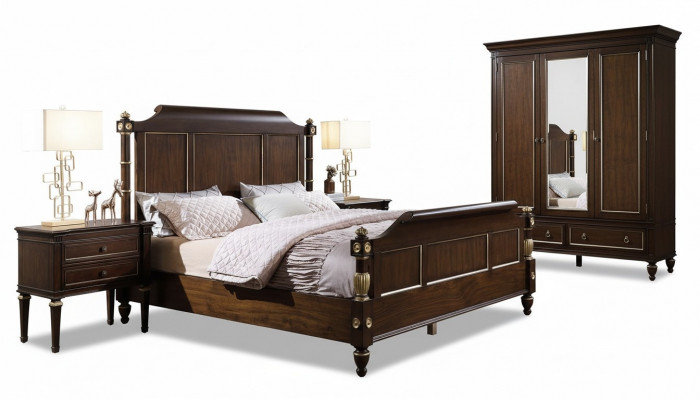 Bedroom set bed, 2x nightstands, luxury new 3-piece design, modern wood