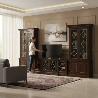 TV stand, 2x display cabinet, modern wall unit, living room set, modern 3-piece set