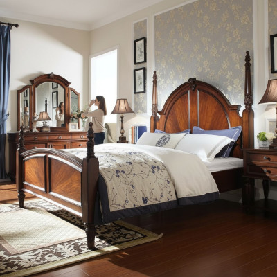 Bedroom bed classic new stylish in modern brown wood luxury