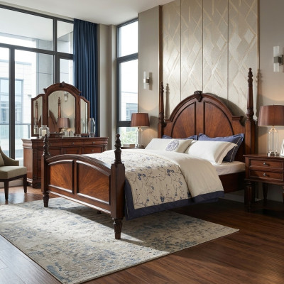 Bedroom bed classic new stylish in modern brown wood luxury
