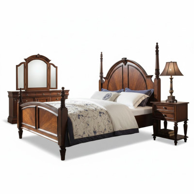 Bedroom bed classic new stylish in modern brown wood luxury