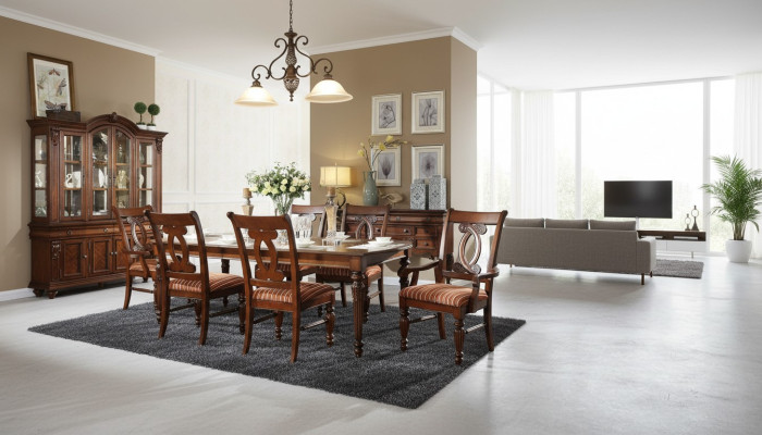 Dining room table, dining table, 4 chairs, 2 armchairs, display cabinet, 8-piece dining set