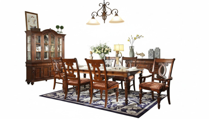 Dining room table, dining table, 4 chairs, 2 armchairs, display cabinet, 8-piece dining set