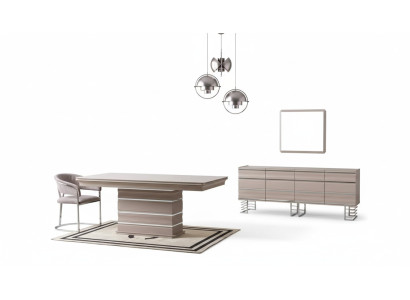 Table, 6x chairs, sideboard, mirror, 9-piece dining room set, group, ensemble