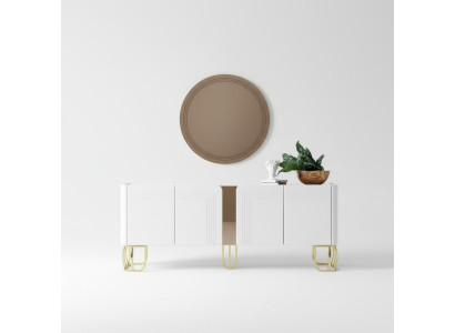 Living room sideboard mirror set luxury modern wood white 2-piece.