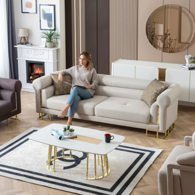 3-seater sofa textile living room design modern new luxury white