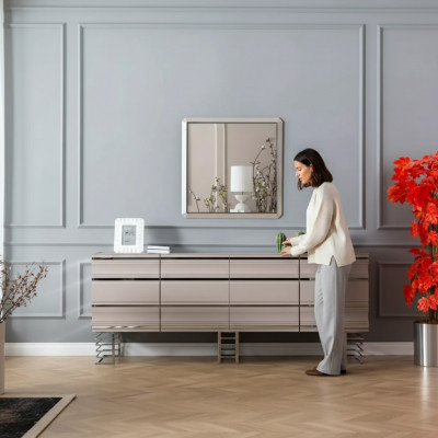 Living room beige sideboard mirror design furniture console wood designer