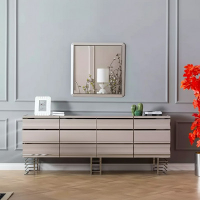 Living room beige sideboard mirror design furniture console wood designer