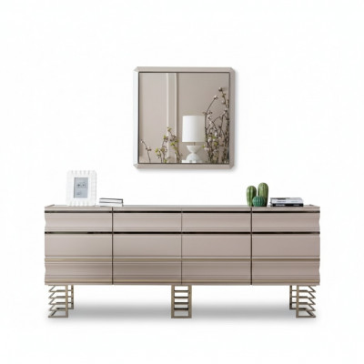 Living room beige sideboard mirror design furniture console wood designer