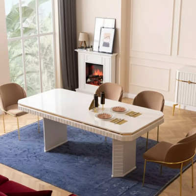 Dining room dining table 6x chair beige set 7-piece luxury wood furniture