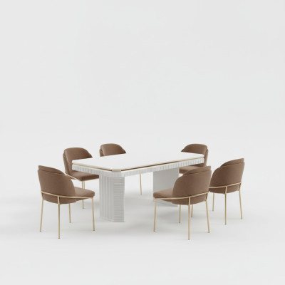 Dining room dining table 6x chair beige set 7-piece luxury wood furniture