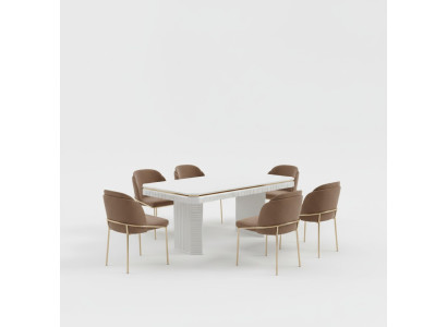 Dining room dining table 6x chair beige set 7-piece luxury wood furniture