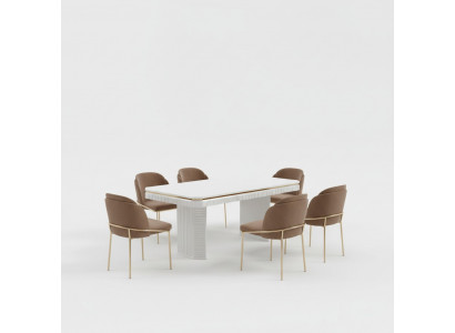 Dining room dining table 6x chair beige set 7-piece luxury wood furniture