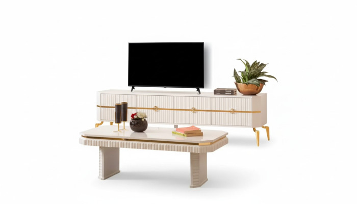 Coffee table and sideboard 2-piece living room furniture table lowboard new white