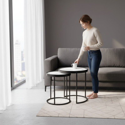 Side tables 2x living room coffee table coffee table nesting table stainless steel
