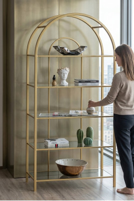 Living Room Shelf Room Divider Standing Shelf Bookshelf Storage Gold
