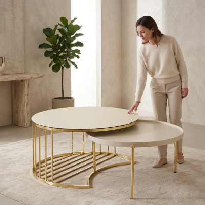 Modern 2x Coffee Tables Stainless Steel Coffee Table Living Room Table New Gold