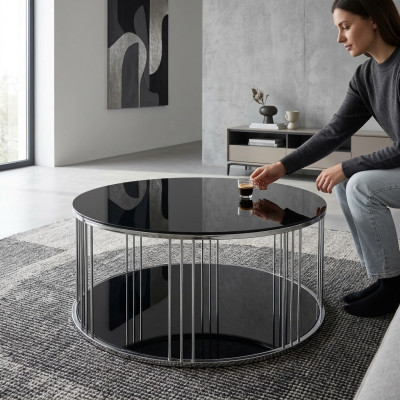 Coffee table furniture luxury new black modern living room design stainless steel