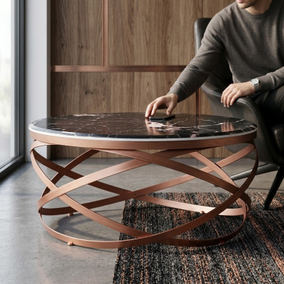 Round coffee table furniture luxury new black modern living room design brown