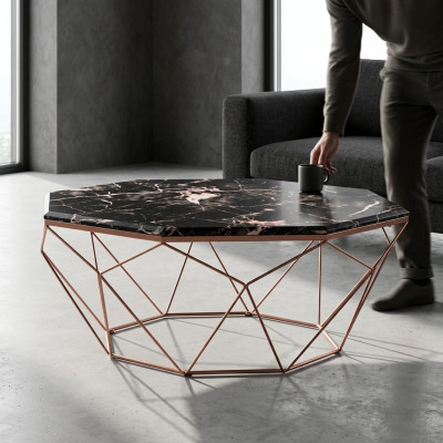 Modern living room coffee table made of wood, black sofa table.