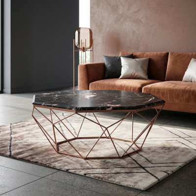 Modern living room coffee table made of wood, black sofa table.