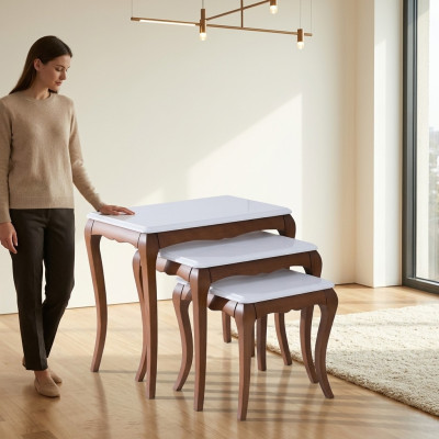 Side table 3x living room furniture material wood white design modern