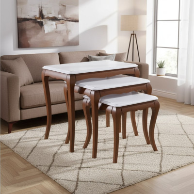 Side table 3x living room furniture material wood white design modern