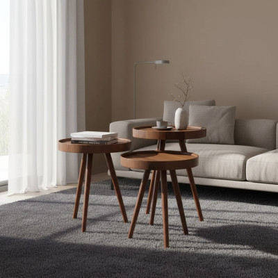 Side table 3x round decorative table lamp table sofa table wood brown