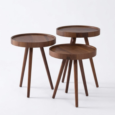 Side table 3x round decorative table lamp table sofa table wood brown