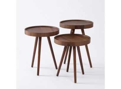Side table 3x round decorative table lamp table sofa table wood brown