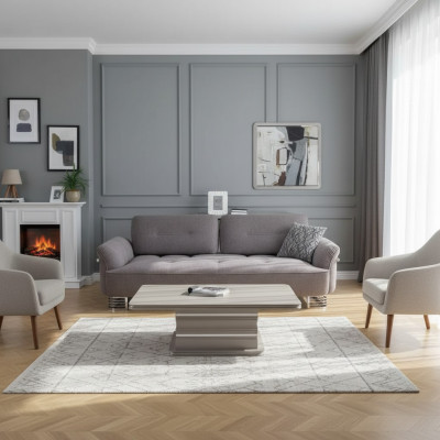 Sofa 3-seater fabric living room design modern new luxury white gray