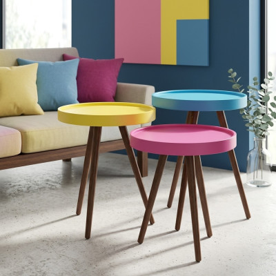 Side table 3x brown living room furniture material wood design new