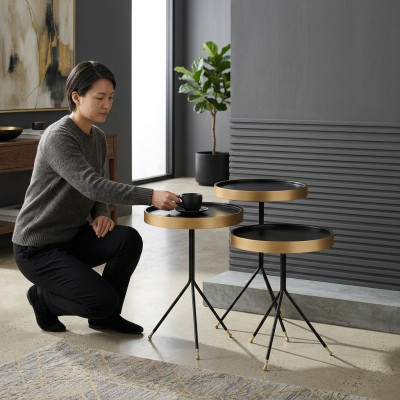 Side table 3x round decorative table lamp table sofa table wood black