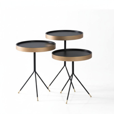 Side table 3x round decorative table lamp table sofa table wood black