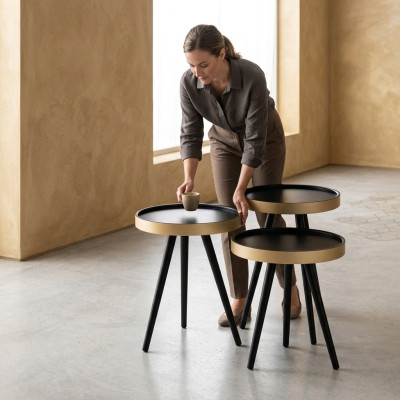 Stylish side table coffee table round wood new black