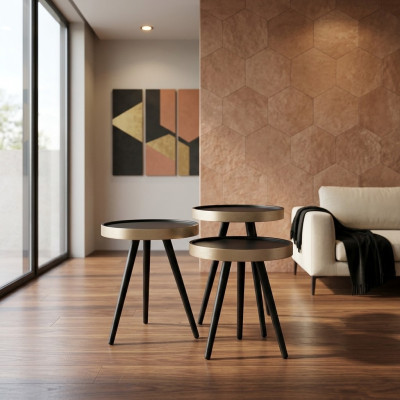 Stylish side table coffee table round wood new black